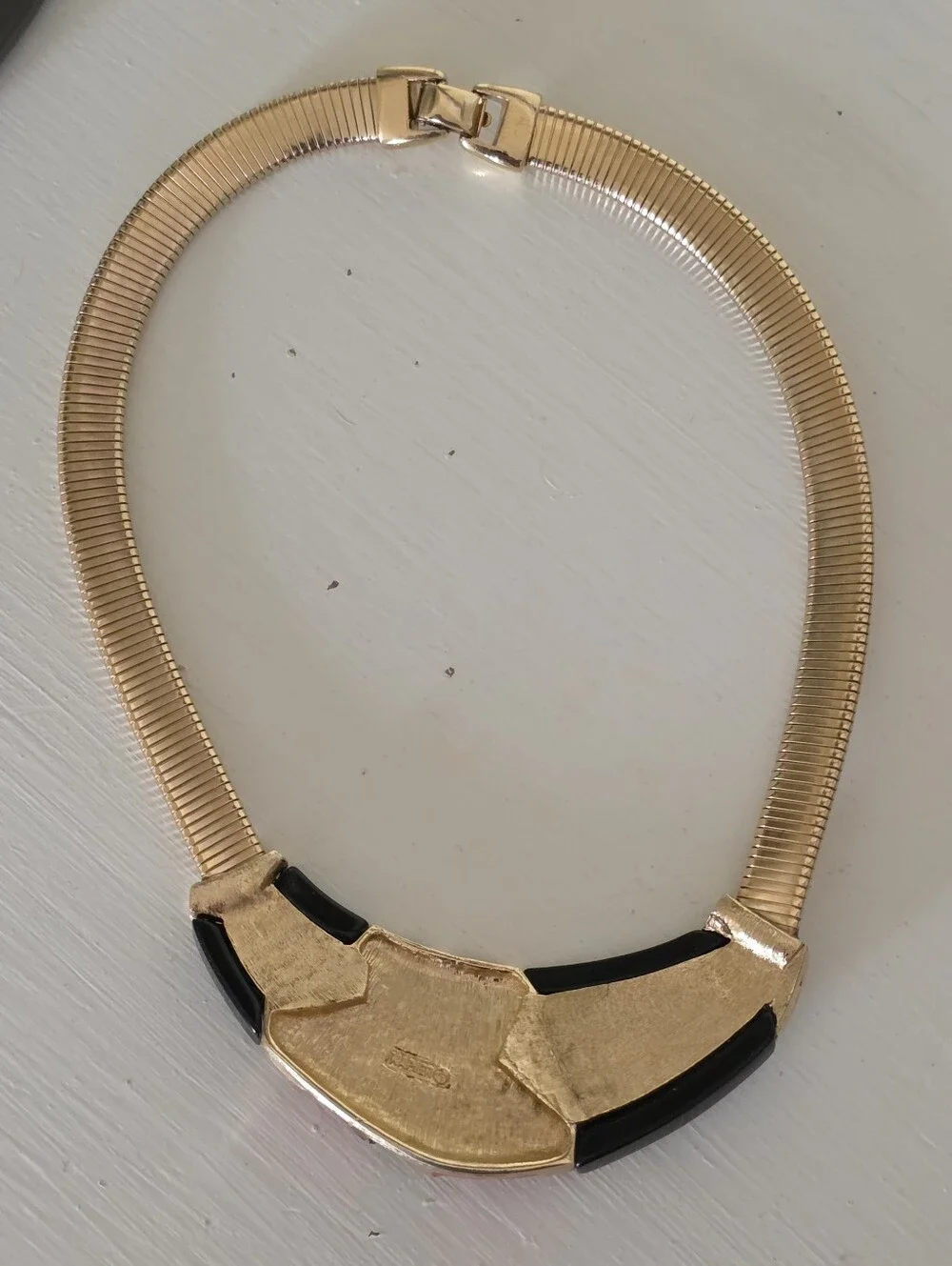 Vintage Napier Collar Necklace Gold Black & Red Enamel  Modernist Deco Choker